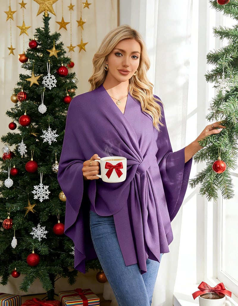 Puli Women's Elegant Shawl Wraps Soft Open Front Poncho Sweater for Spring Fall Winter - Image 2